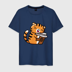 Тигренок и кофе – Мужская футболка хлопок с принтом купить со скидкой в -20%
