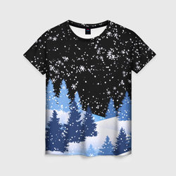 Снежная ночь в зимнем лесу – Женская футболка 3D с принтом купить со скидкой в -23%