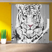 Фотошторы с принтом Белый снежный тигр для любого человека, вид спереди №3. Цвет основы: габардин