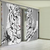 Фотошторы с принтом Белый снежный тигр для любого человека, вид спереди №2. Цвет основы: габардин