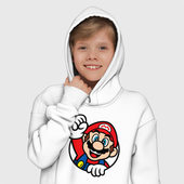 Худи с принтом Mario — face для ребенка, вид на модели спереди №9. Цвет основы: белый