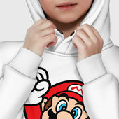 Худи с принтом Mario — face для ребенка, вид на модели спереди №5. Цвет основы: белый