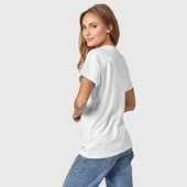 Светящаяся футболка с принтом Мир труд брют для любого человека, вид сзади №2. Цвет основы: белый