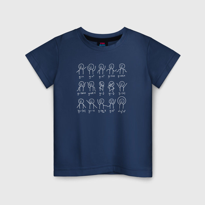 Детская футболка из хлопка с принтом Формулы в человечках, вид спереди №1