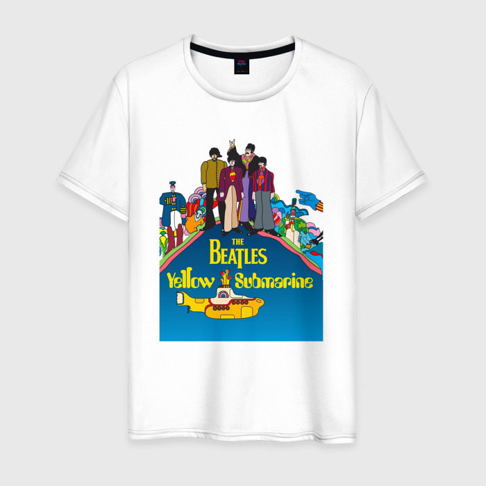 Мужская футболка из хлопка с принтом The Beatles on a Yellow Submarine, вид спереди №1