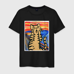 Орущий кот пародия на Крик Мунка – Мужская футболка хлопок с принтом купить со скидкой в -20%