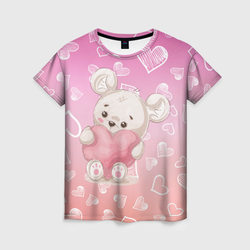 Милый мишка в сердечках – Женская футболка 3D с принтом купить со скидкой в -26%