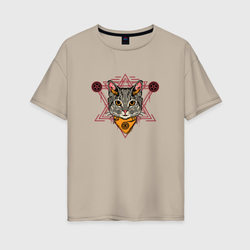 Котик Пентаграмма – Женская футболка хлопок Oversize с принтом купить со скидкой в -16%