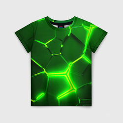 Плиты неоновые: green hexagon - разлом объемный – Детская футболка 3D с принтом купить со скидкой в -33%