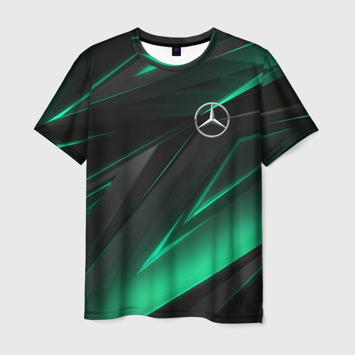 Мужская футболка с принтом Mercedes-Benz AMG neon stripes petronas, вид спереди №1