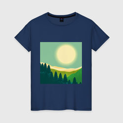 Пейзаж и яркое солнце  – Женская футболка хлопок с принтом купить со скидкой в -20%