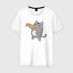 Кот с кусочком пиццы – Мужская футболка хлопок с принтом купить со скидкой в -20%
