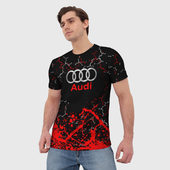 Футболка с принтом Audi Ауди брызги для мужчины, вид на модели спереди №2. Цвет основы: белый
