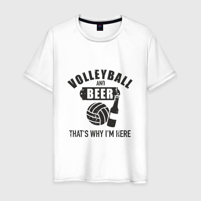 Мужская футболка из хлопка с принтом Volleyball & Beer, вид спереди №1