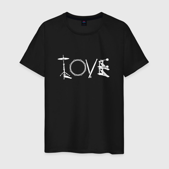 Мужская футболка из хлопка с принтом Барабанщик love, вид спереди №1