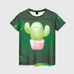 Зеленый милый кактус – Женская футболка 3D с принтом купить со скидкой в -23%