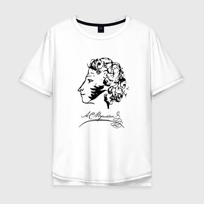 Мужская футболка из хлопка оверсайз с принтом Александр Пушкин автограф, вид спереди №1