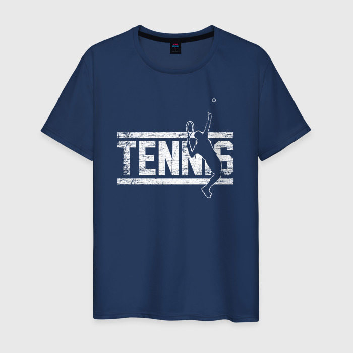Мужская футболка из хлопка с принтом Tennis белое лого, вид спереди №1