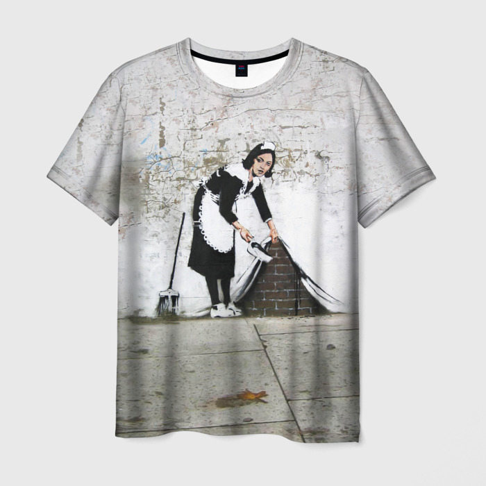 Мужская футболка с принтом Banksy — Бэнкси уборщица, вид спереди №1