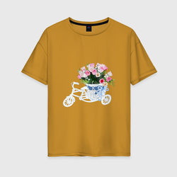 Велосипед с корзиной цветов – Женская футболка хлопок Oversize с принтом купить со скидкой в -16%
