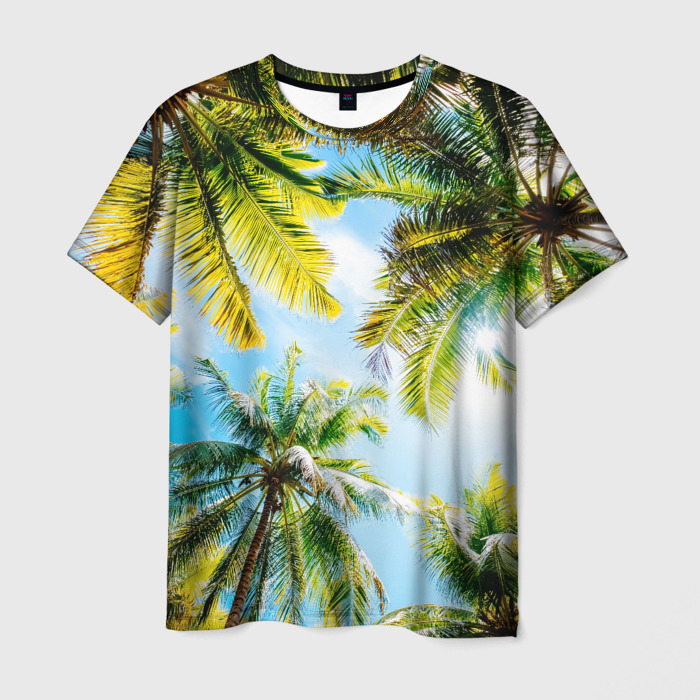 Мужская футболка с принтом Пальмы под солнцем, вид спереди №1