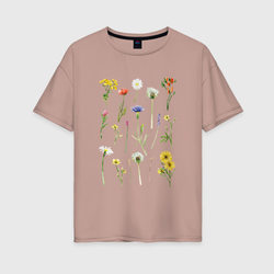 Акварельная иллюстрация полевых цветов – Женская футболка хлопок Oversize с принтом купить со скидкой в -16%