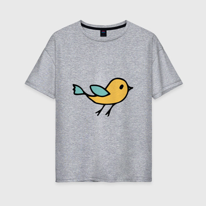 Женская футболка из хлопка оверсайз с принтом Птицы голубого и желтого цвета, вид спереди №1