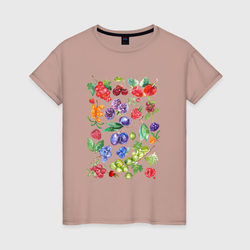 Садовые и лесные ягоды акварельная иллюстрация – Женская футболка хлопок с принтом купить со скидкой в -20%
