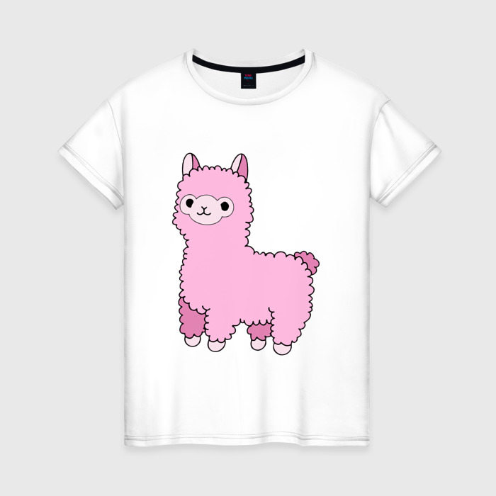 Женская футболка из хлопка с принтом Lama для девочек, вид спереди №1