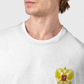 Футболка с принтом Герб России Карман + спина для мужчины, вид на модели спереди №4. Цвет основы: белый