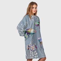Женское платье-свитшот Разноцветные акварельные рыбки и белые  водоросли