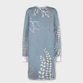 Женское платье-свитшот с принтом Разноцветные акварельные рыбки и белые водоросли для любого человека, вид сзади №1. Цвет основы: белый