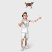 Пижама с принтом Анжуманя для ребенка, вид на модели спереди №3. Цвет основы: белый
