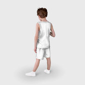Пижама с принтом Анжуманя для ребенка, вид на модели сзади №2. Цвет основы: белый