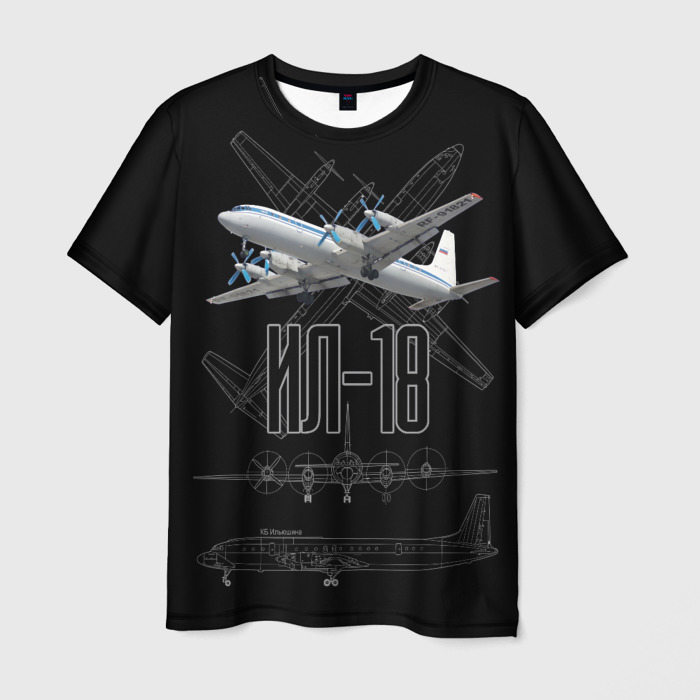 Мужская футболка с принтом Самолет авиалайнер Ил-18, вид спереди №1