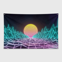 Vaporwave Закат солнца в горах Neon – Флаг-баннер с принтом купить