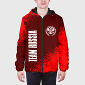 Куртка с принтом Россия — герб Team Russia Спрей для мужчины, вид на модели спереди №3. Цвет основы: черный
