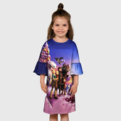 Платье с принтом КАК ПРИРУЧИТЬ ДРАКОНА | ВОЗВРАЩЕНИЕ для ребенка, вид на модели спереди №3. Цвет основы: белый