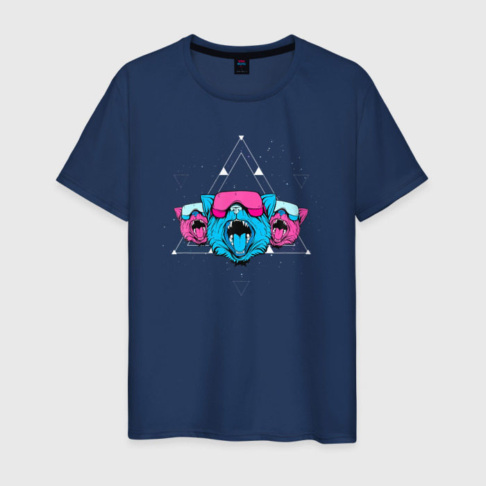 Мужская футболка из хлопка с принтом Космические кибер коты, вид спереди №1