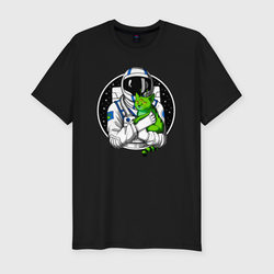 Космонавт с инопланетным котом – Мужская футболка хлопок Slim с принтом купить