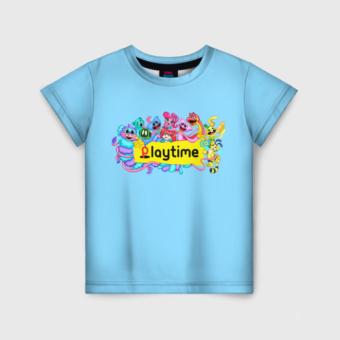 Детская футболка с принтом Poppy Playtime chapter 2 персонажи, вид спереди №1