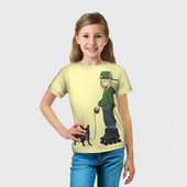 Футболка с принтом Девочка и собака-улыбака для ребенка, вид на модели спереди №3. Цвет основы: белый