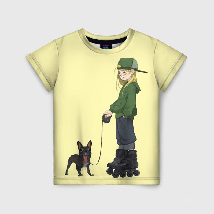 Детская футболка с принтом Девочка и собака-улыбака, вид спереди №1