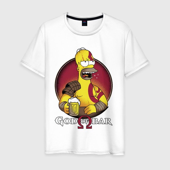 Мужская футболка из хлопка с принтом Homer god of bar, вид спереди №1