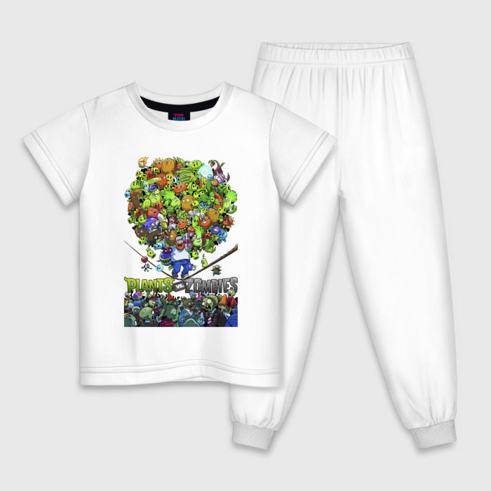 Детская пижама из хлопка с принтом Crazy Dave Plants, вид спереди №1