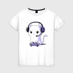 Котёнок игроман The kitten is a gamer – Женская футболка хлопок с принтом купить со скидкой в -20%