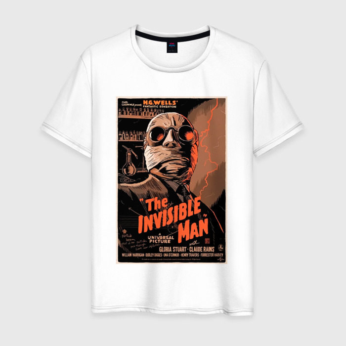 Мужская футболка из хлопка с принтом The invisible man, вид спереди №1