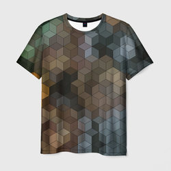 Геометрический 3D узор в серых и коричневых тонах – Мужская футболка 3D с принтом купить со скидкой в -26%