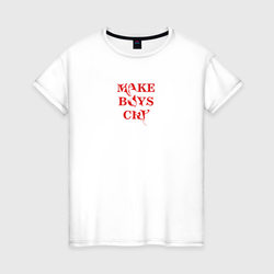 Make boys cry – Женская футболка хлопок с принтом купить со скидкой в -20%