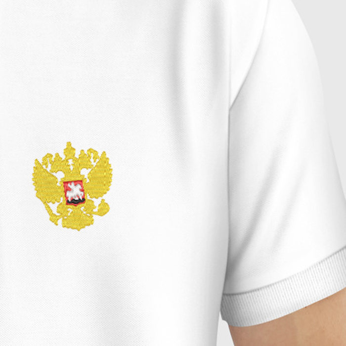 Мужское поло из хлопка с вышивкой с принтом Вышитый Герб России, вид спереди №1